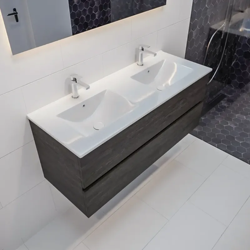 Mondiaz Vica 120cm badmeubel dark brown 2 lades wastafel Denia dubbel 2 kraangaten Bestseller