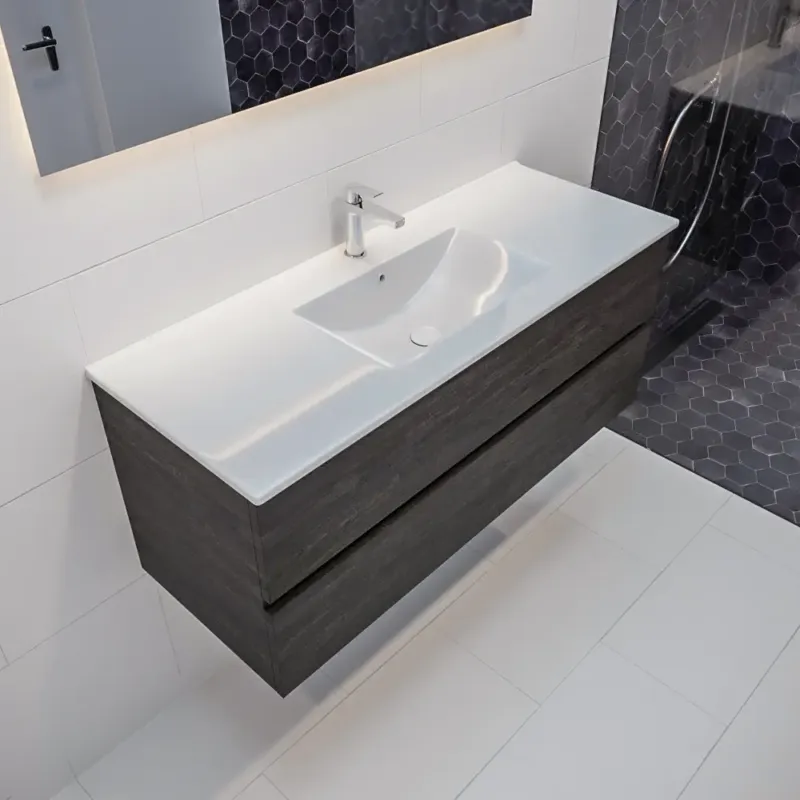 Mondiaz Vica 120cm badmeubel dark brown 2 lades wastafel Denia midden 1 kraangat Beperkt Aanbod