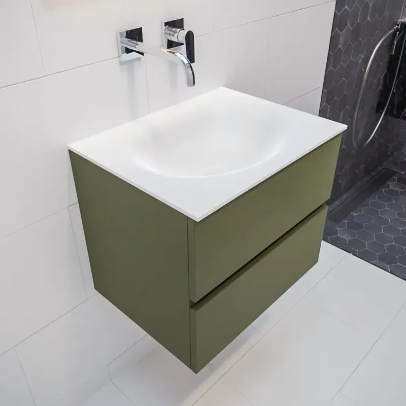 Mondiaz Vica 60cm badmeubel army 2 lades wastafel Moon midden zonder kraangat Aanbieding