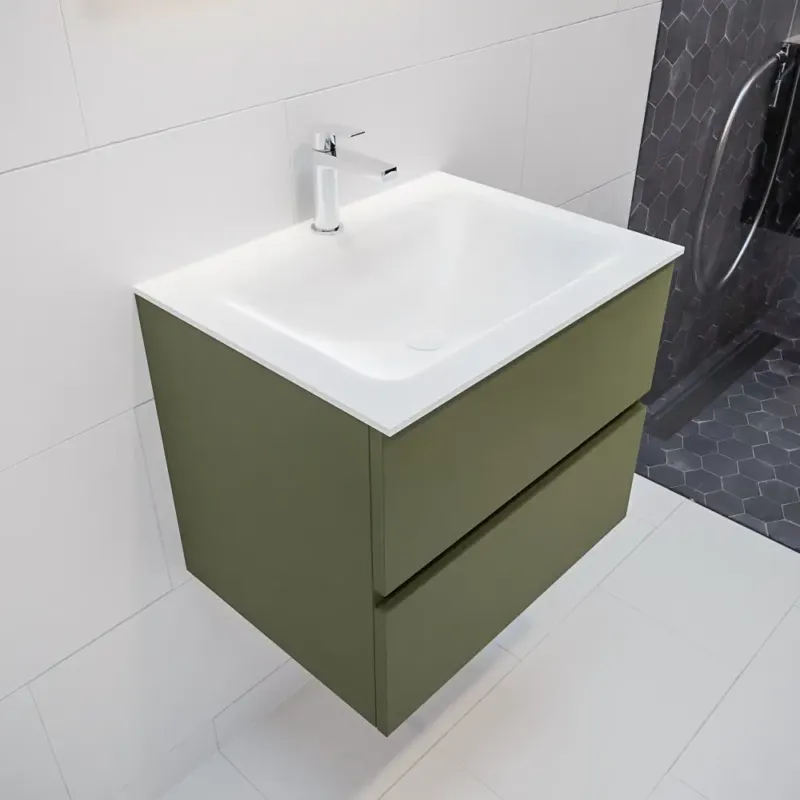 Fabrieksprijs Mondiaz Vica 60cm badmeubel army 2 lades wastafel Cloud midden met 1 kraangat