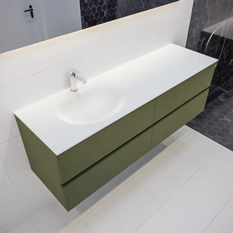 Exclusieve Aanbieding Mondiaz Vica 150cm badmeubel army 4 lades wastafel Moon links met 1 kraangat