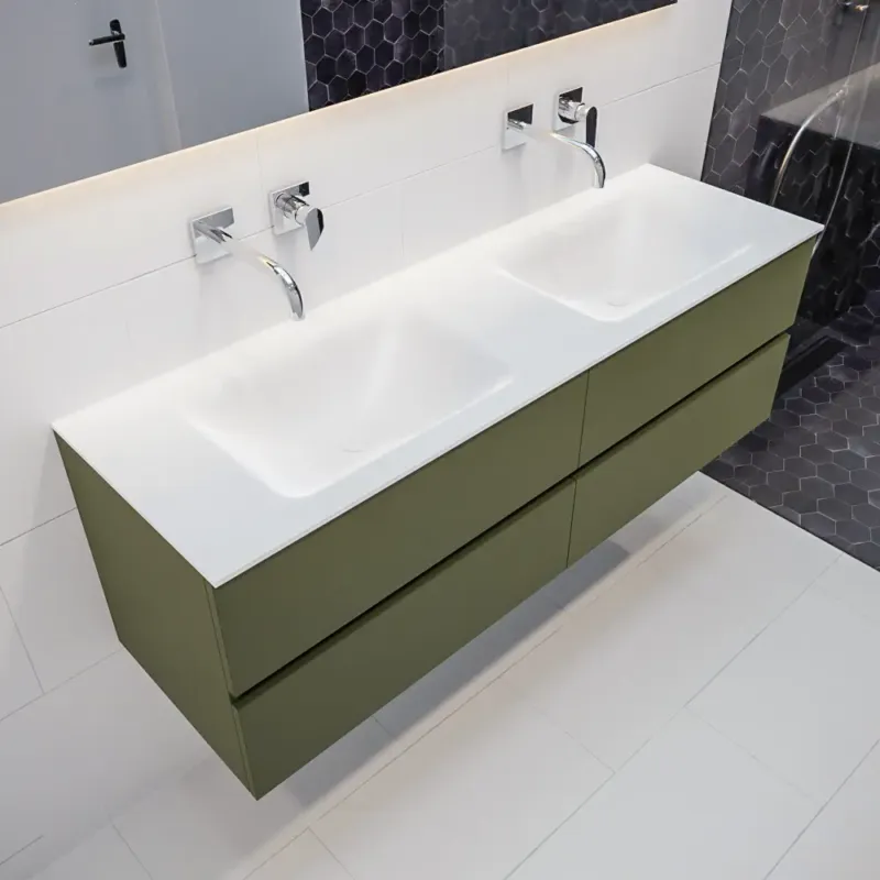 Beste Prijs Mondiaz Vica 150cm badmeubel army 4 lades wastafel Cloud dubbel zonder kraangat