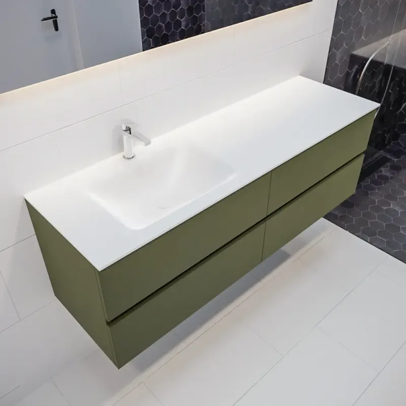 Hoge Kwaliteit Mondiaz Vica 150cm badmeubel army 4 lades wastafel Cloud links met 1 kraangat