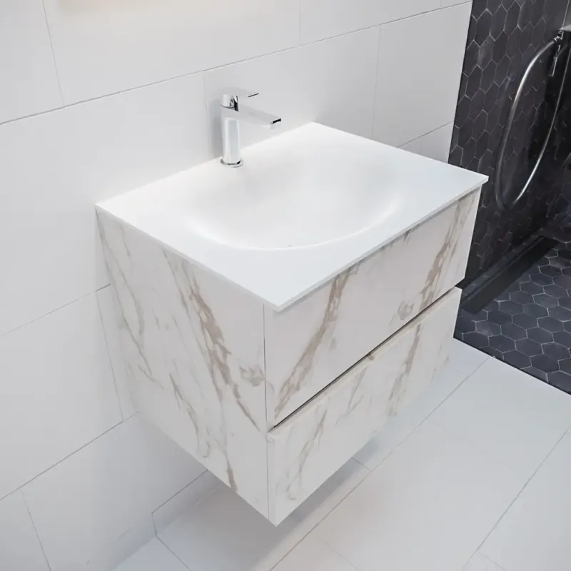 Laatste Versie Mondiaz Vica 60cm badmeubel carrara 2 lades wastafel Moon midden met 1 kraangat