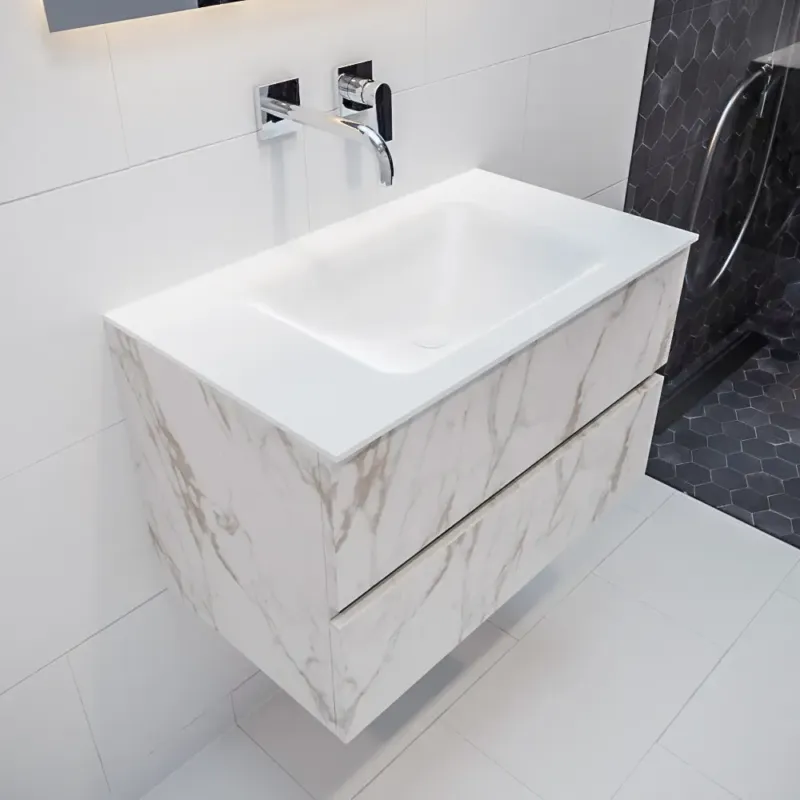 Betrouwbaar Mondiaz Vica 80cm badmeubel carrara 2 lades wastafel Cloud midden geen kraangat