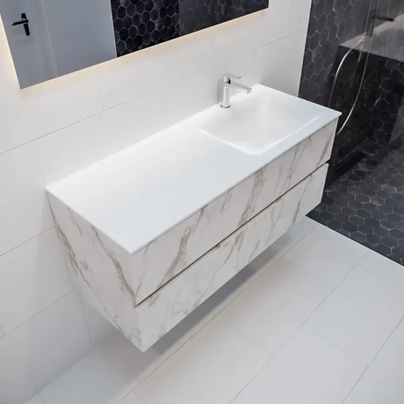 Beperkt Aanbod Mondiaz Vica 120cm badmeubel carrara 2 lades wastafel Cloud rechts 1 kraangat