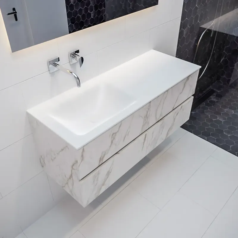 Gecertificeerd Mondiaz Vica 120cm badmeubel carrara 4 lades wastafel Cloud links geen kraangat