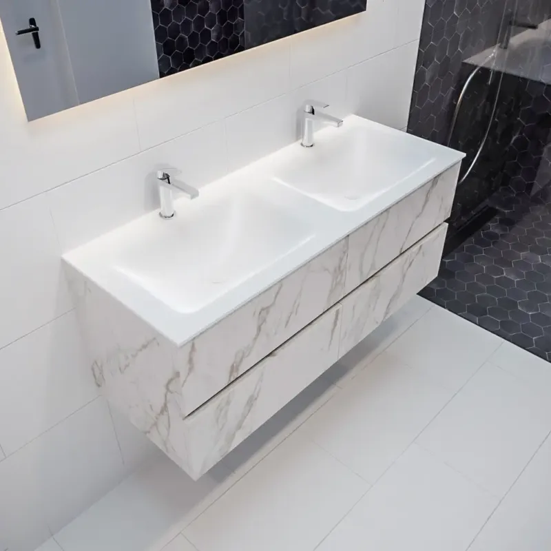 Uitverkoop Mondiaz Vica 120cm badmeubel carrara 4 lades wastafel Cloud dubbel 2 kraangaten