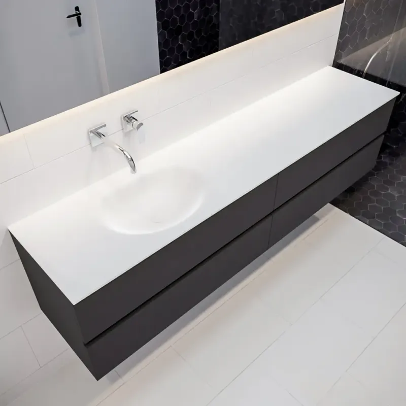 Korting Mondiaz Vica 200cm badmeubel dark grey 4 lades wastafel Moon links geen kraangat