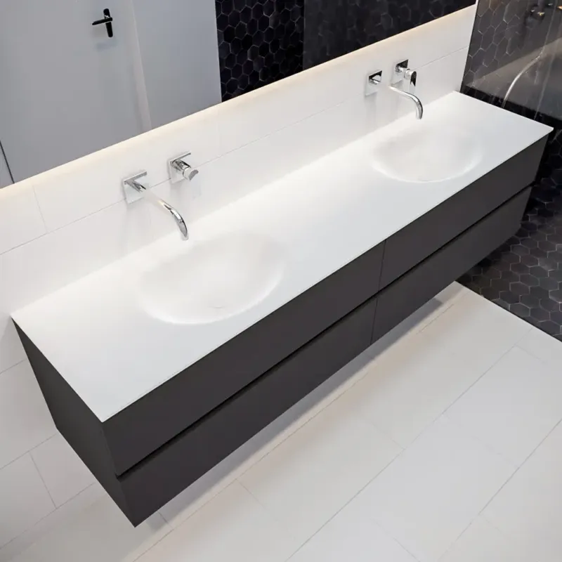 Beperkte Voorraad Mondiaz Vica 200cm badmeubel darkgrey 4 lades wastafel Moon dubbel geen kraangat