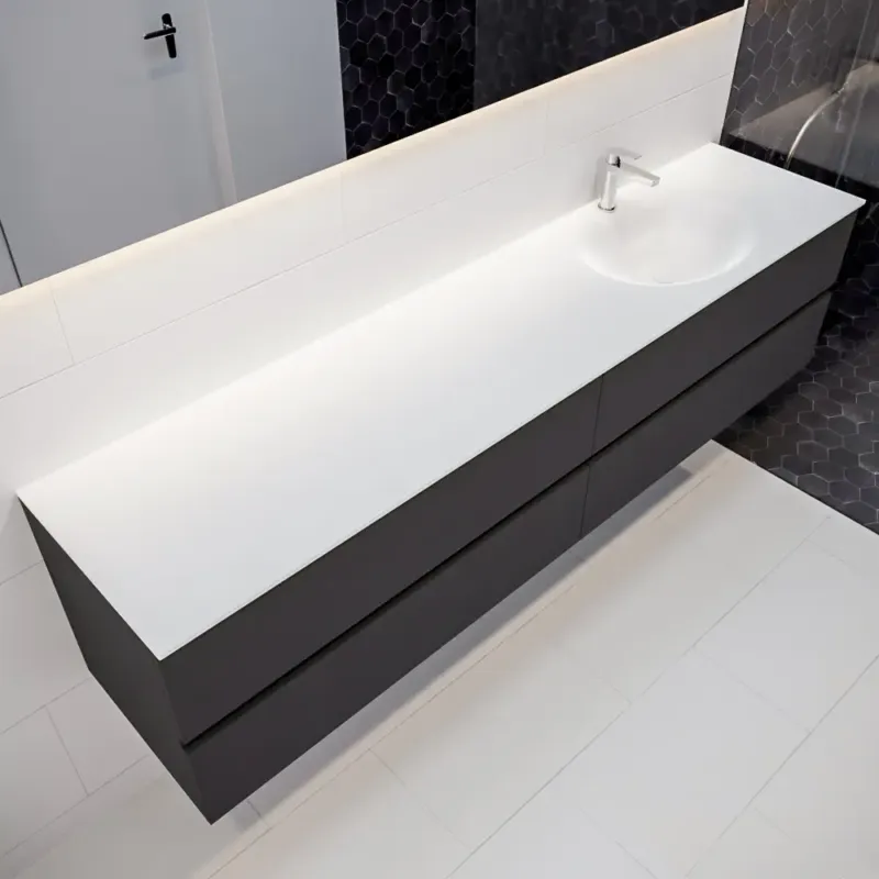 Direct Verzonden Mondiaz Vica 200cm badmeubel dark grey 4 lades wastafel Moon rechts 1 kraangat