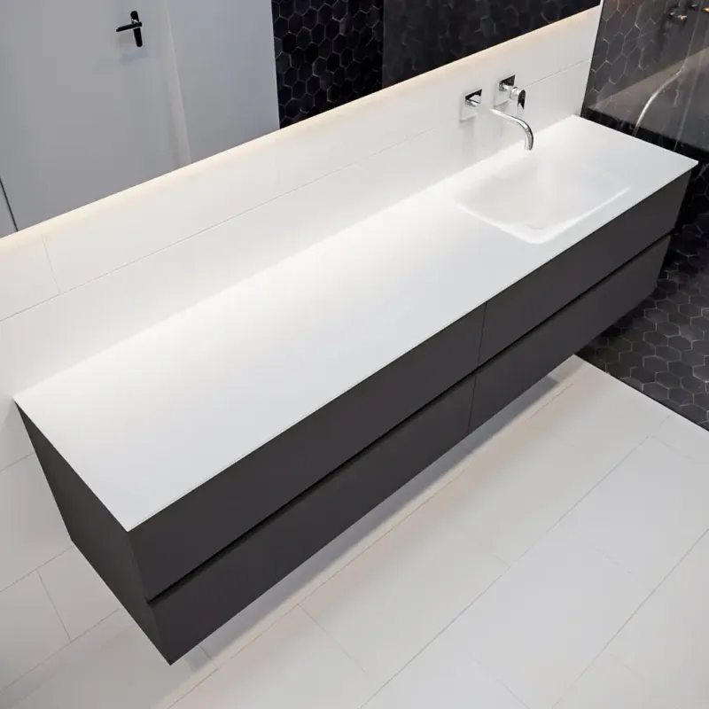 Laatste Versie Mondiaz Vica 200cm badmeubel darkgrey 4 lades wastafel Cloud rechts geen kraangat