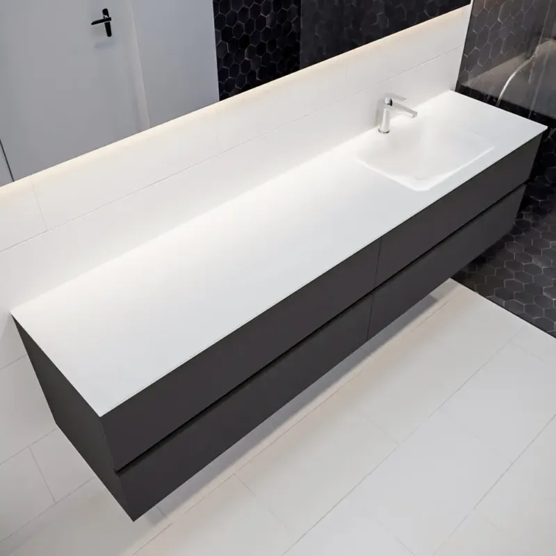 Weekendaanbieding Mondiaz Vica 200cm badmeubel dark grey 4 lades wastafel Cloud rechts 1 kraangat