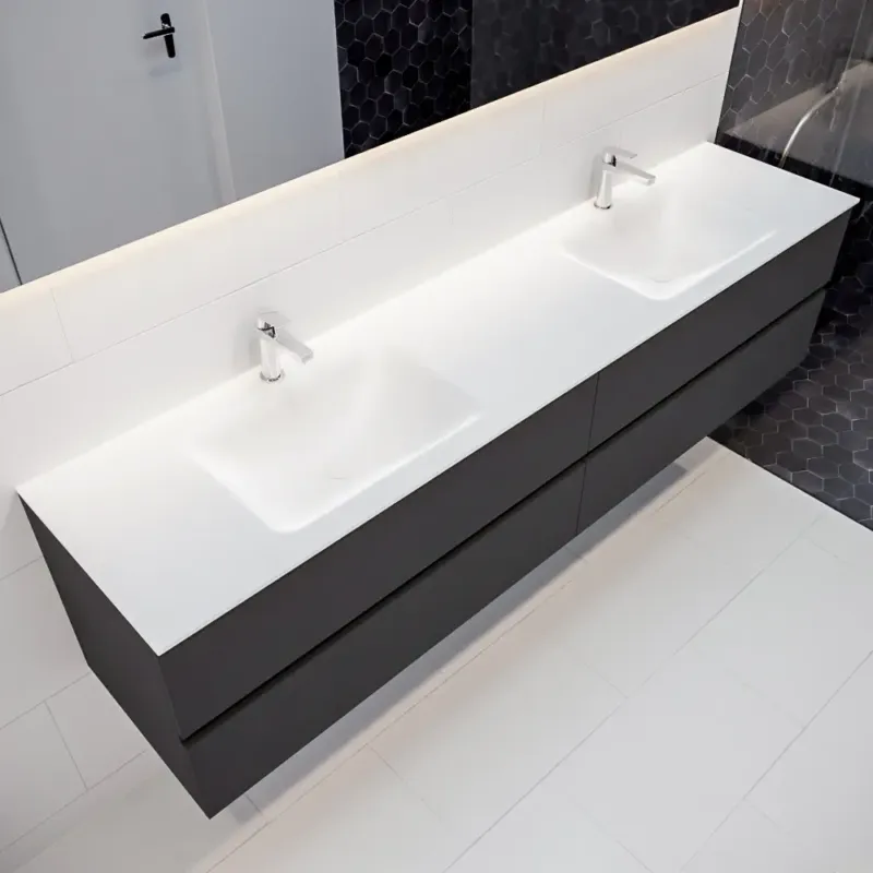 Finale Uitverkoop Mondiaz Vica 200cm badmeubel darkgrey 4 lades wastafel Cloud dubbel 2 kraangaten