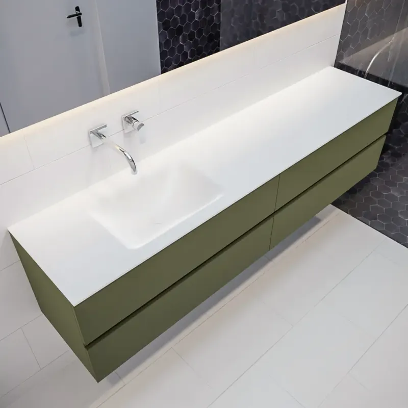 Speciale Aanbieding Mondiaz Vica 200cm badmeubel army 4 lades wastafel Cloud links zonder kraangat