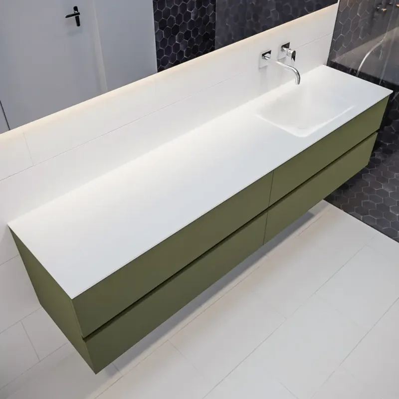 Mondiaz Vica 200cm badmeubel army 4 lades wastafel Cloud rechts zonder kraangat Speciale Aanbieding