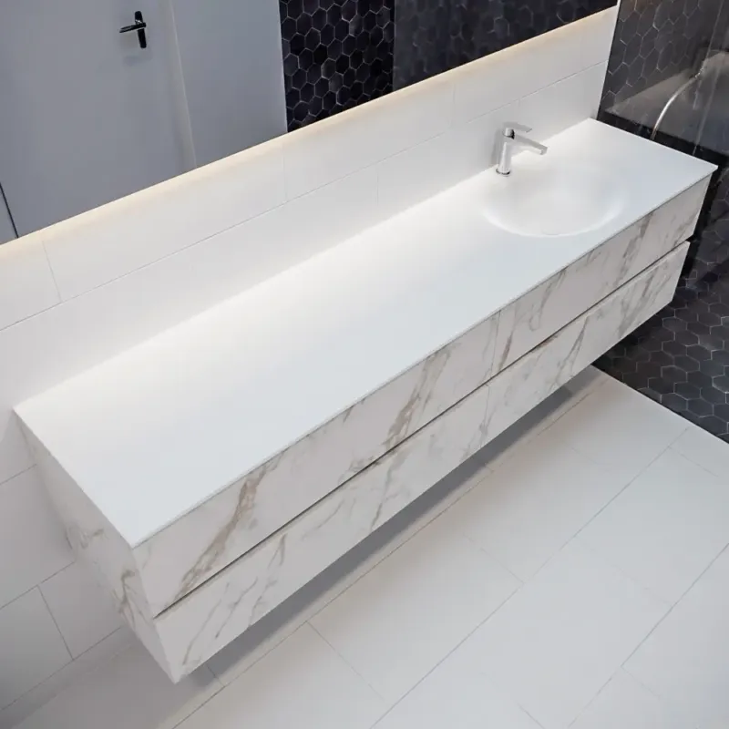 Meest Verkocht Mondiaz Vica 200cm badmeubel carrara 4 lades wastafel Moon rechts met 1 kraangat