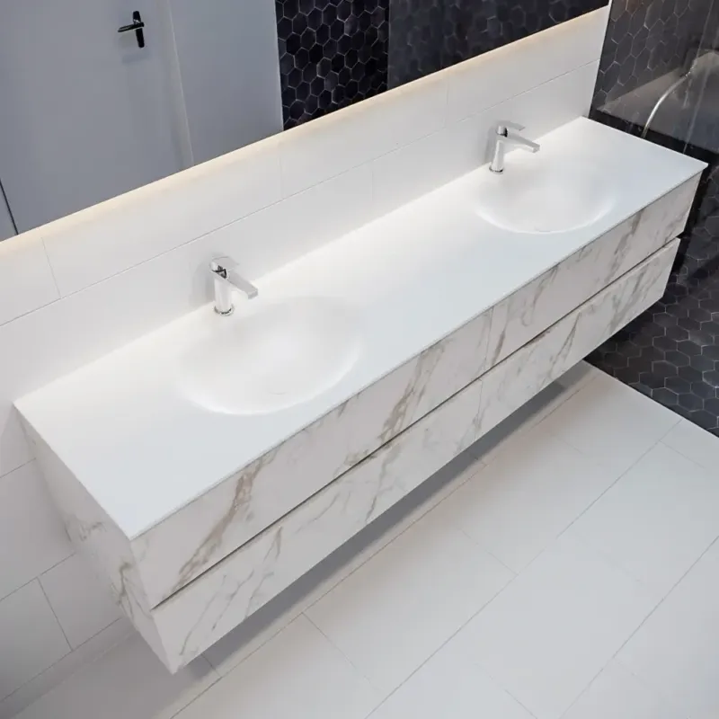 Exclusieve Aanbieding Mondiaz Vica 200cm badmeubel carrara 4 lades wastafel Moon dubbel 2 kraangaten