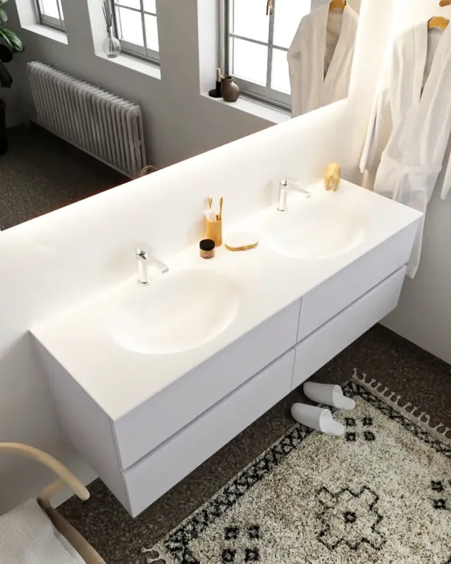 Lage Prijs Mondiaz Vica 150cm badmeubel cale 4 lades wastafel Moon dubbel met 2 kraangaten