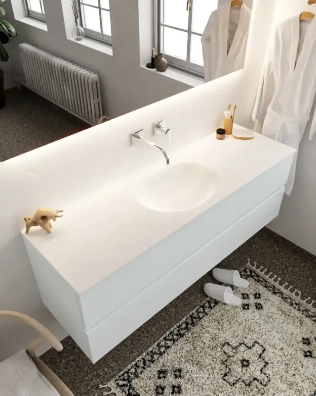 Beste Prijs Mondiaz Vica 150cm badmeubel clay 2 lades wastafel Moon midden zonder kraangat