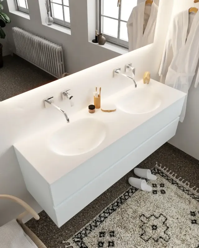 Mondiaz Vica 150cm badmeubel clay 2 lades wastafel Moon dubbel zonder kraangat Nieuw