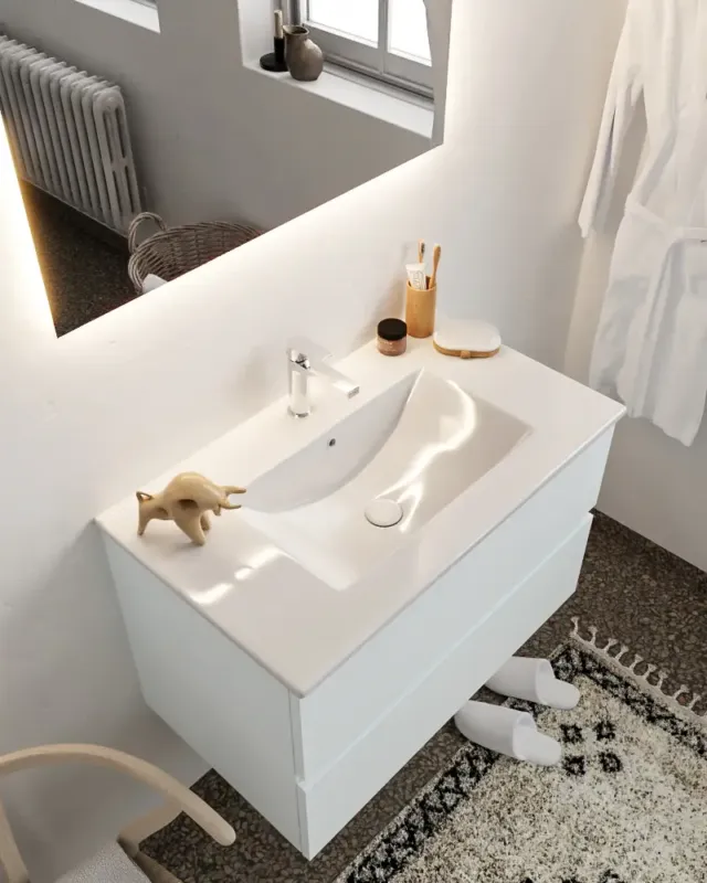 Mondiaz Vica 80cm badmeubel clay 2 lades wastafel Denia midden met 1 kraangat Meest Verkocht