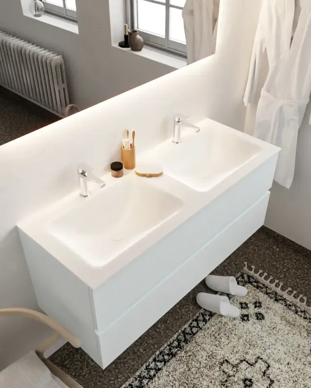 Laatste Versie Mondiaz Vica 120cm badmeubel clay 2 lades wastafel Cloud dubbel met 2 kraangaten