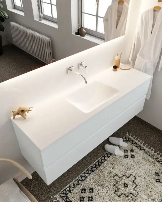 Dagaanbieding Mondiaz Vica 150cm badmeubel clay 2 lades wastafel Cloud midden zonder kraangat