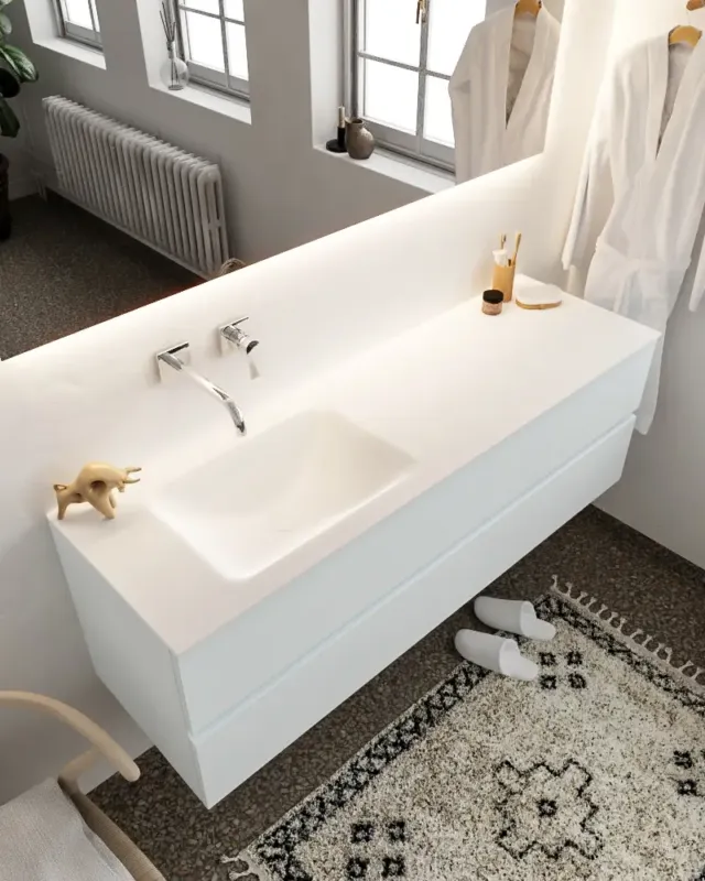 Snelle Levering Mondiaz Vica 150cm badmeubel clay 2 lades wastafel Cloud links zonder kraangat