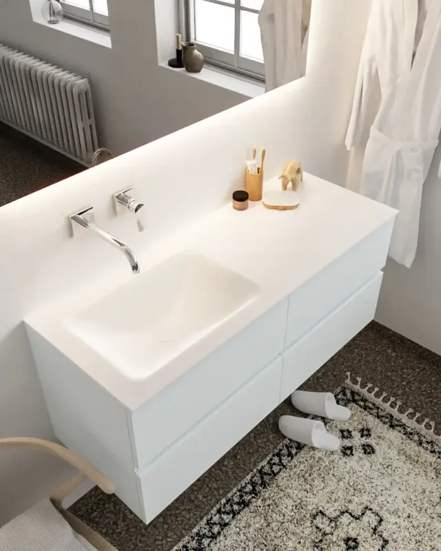 Fabrieksprijs Mondiaz Vica 120cm badmeubel clay 4 lades wastafel Cloud links zonder kraangat