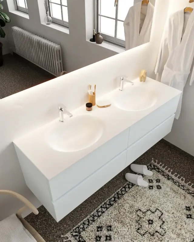 Beperkte Voorraad Mondiaz Vica 150cm badmeubel clay 4 lades wastafel Moon dubbel met 2 kraangaten