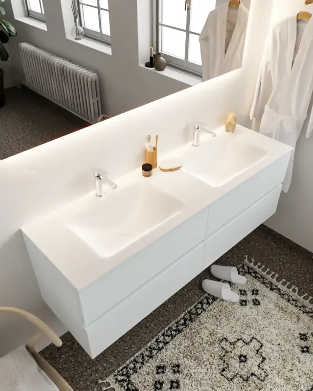 Voordeelprijs Mondiaz Vica 150cm badmeubel clay 4 lades wastafel Cloud dubbel met 2 kraangaten