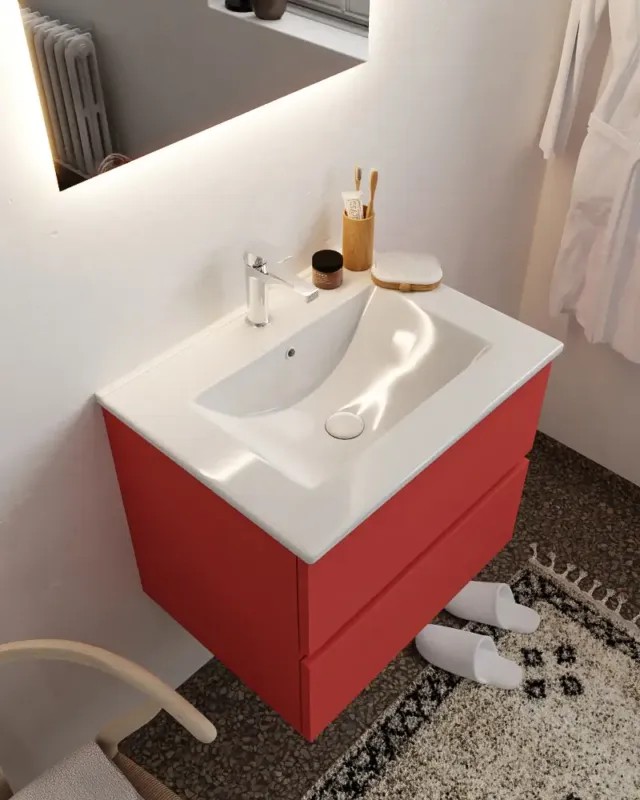 Beperkte Voorraad Mondiaz Vica 60cm badmeubel fire 2 lades wastafel Denia midden met 1 kraangat