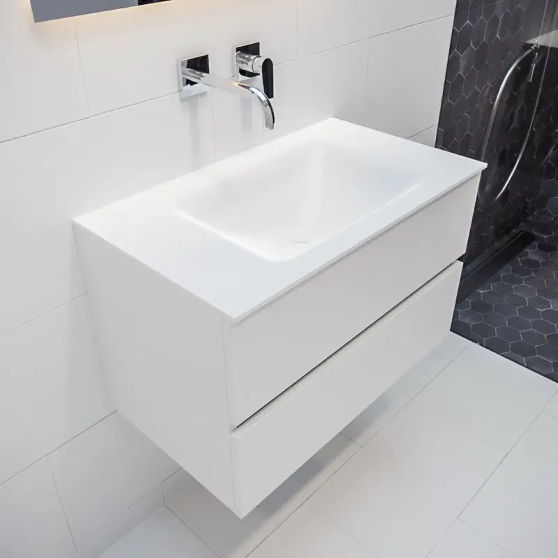 Favoriet Mondiaz Vica 80cm badmeubel talc 2 lades wastafel Cloud midden zonder kraangat