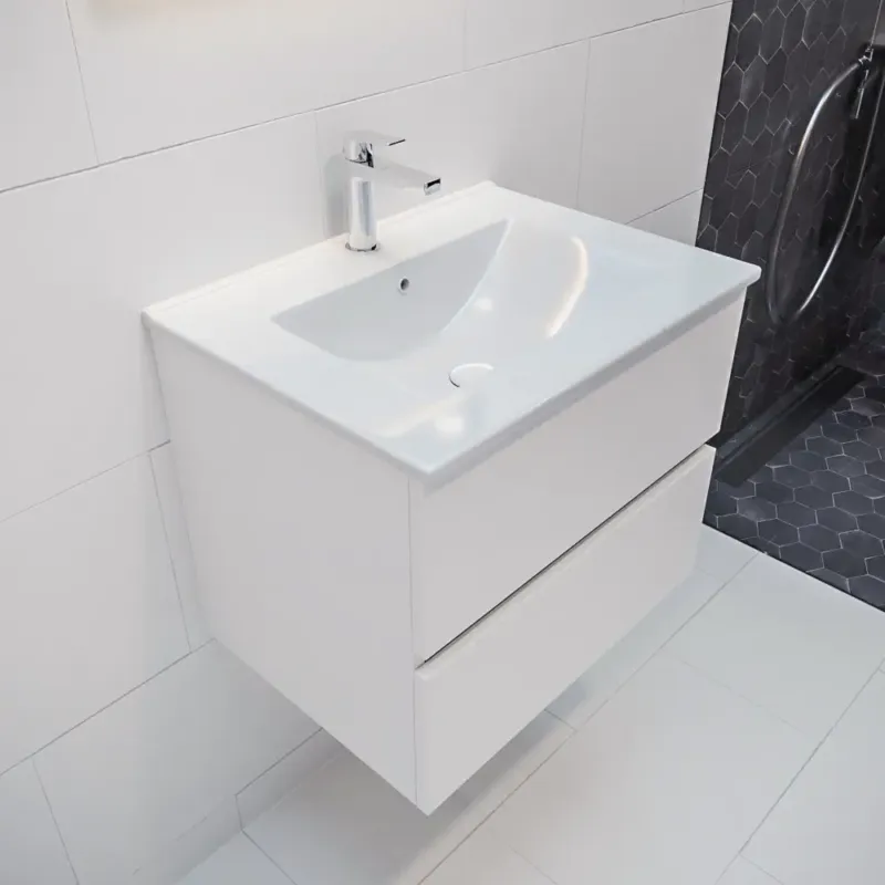 Gereduceerde Prijs Mondiaz Vica 60cm badmeubel talc 2 lades wastafel Denia midden met 1 kraangat