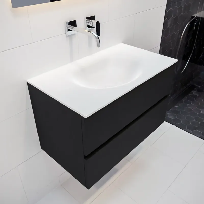Mondiaz Vica 80cm badmeubel urban 2 lades wastafel Moon midden zonder kraangat Finale Uitverkoop
