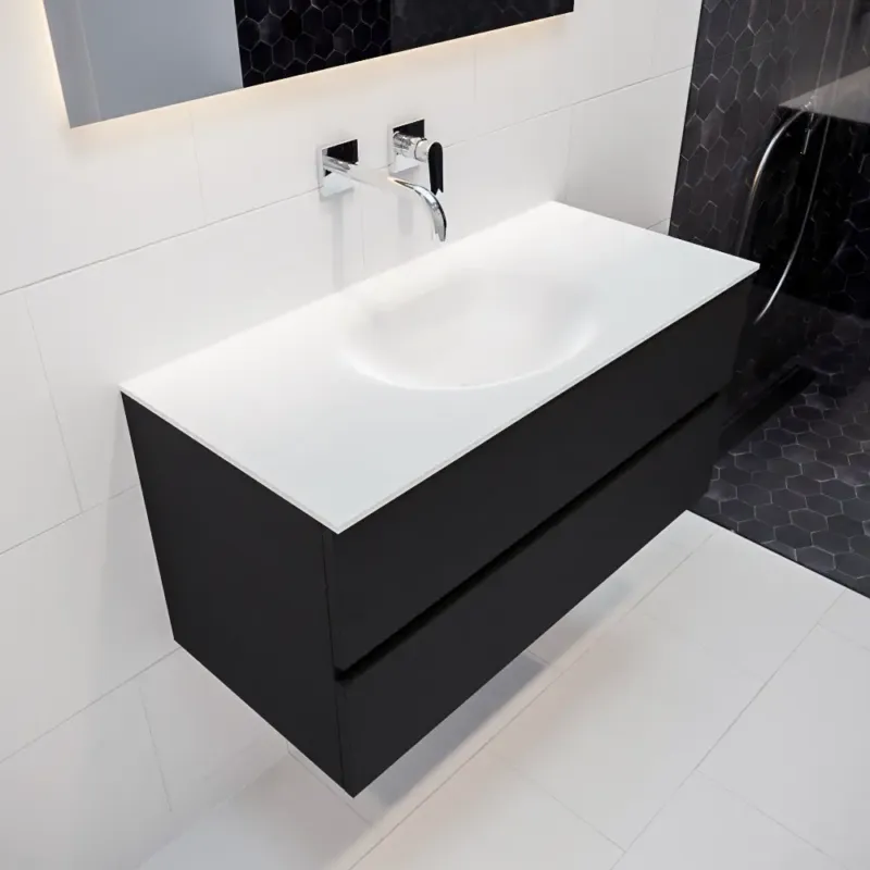 Weekendaanbieding Mondiaz Vica 100cm badmeubel urban 2 lades wastafel Moon midden zonder kraangat