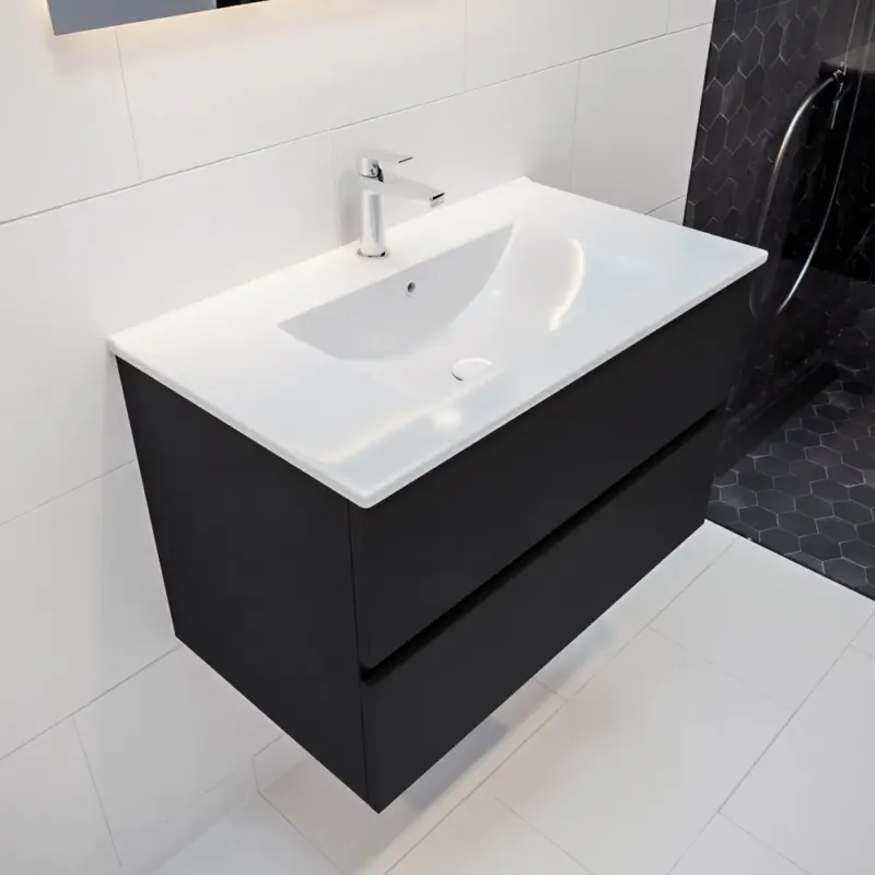 Korting Mondiaz Vica 80cm badmeubel urban 2 lades wastafel Denia midden met 1 kraangat