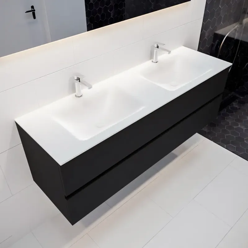 Uitverkoop Mondiaz Vica 150cm badmeubel urban 2 lades wastafel Cloud dubbel 2 kraangaten