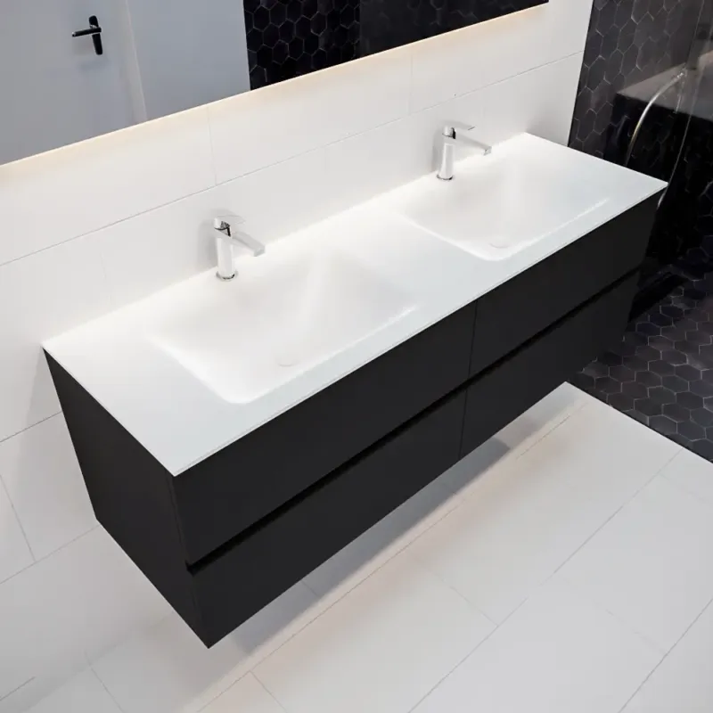 Exclusieve Aanbieding Mondiaz Vica 150cm badmeubel urban 4 lades wastafel Cloud dubbel 2 kraangaten