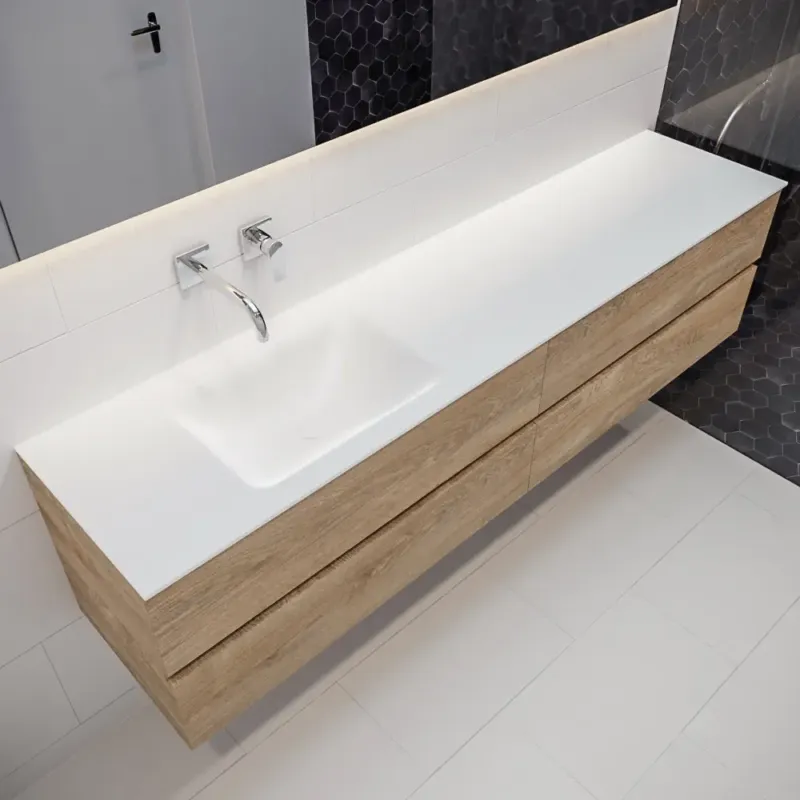 Beste Prijs Mondiaz Vica 200cm badmeubel washed oak 4 lades wastafel Cloud links geen kraangat