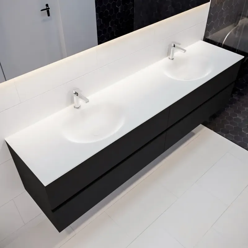 Korting Mondiaz Vica 200cm badmeubel urban 4 lades wastafel Moon dubbel met 2 kraangaten