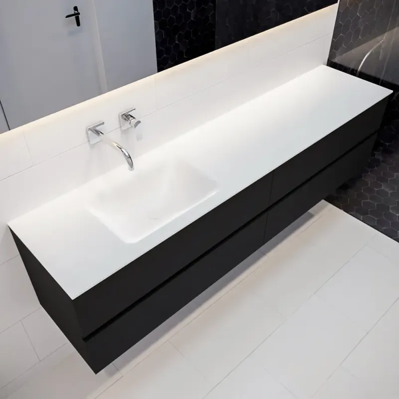 Aanbieding Mondiaz Vica 200cm badmeubel urban 4 lades wastafel Cloud links zonder kraangat