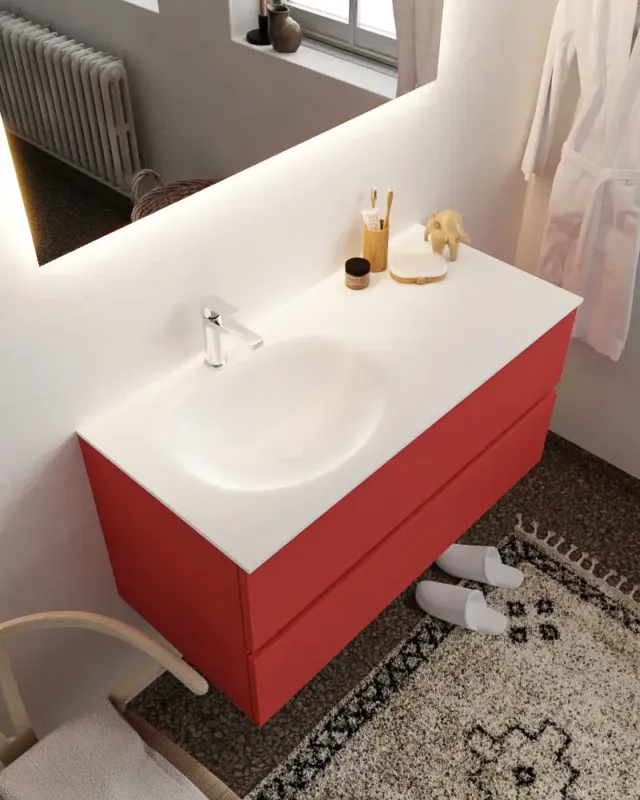 Lage Prijs Mondiaz Vica 100cm badmeubel fire 2 lades wastafel Moon links met 1 kraangat