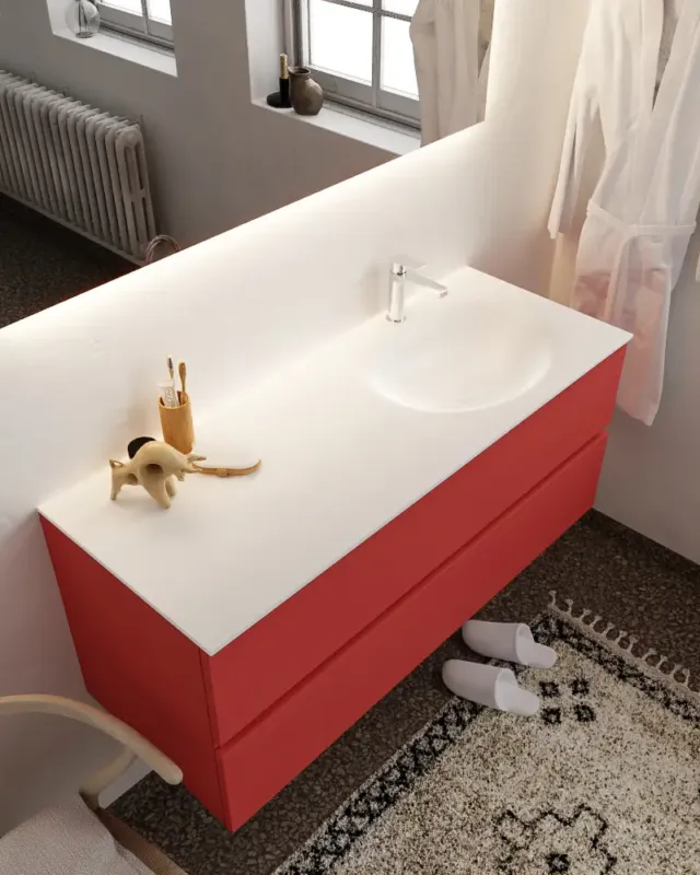 Lage Prijs Mondiaz Vica 120cm badmeubel fire 2 lades wastafel Moon rechts met 1 kraangat