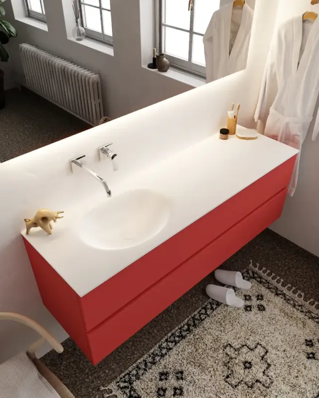 Mondiaz Vica 150cm badmeubel fire 2 lades wastafel Moon links zonder kraangat Voordeelprijs