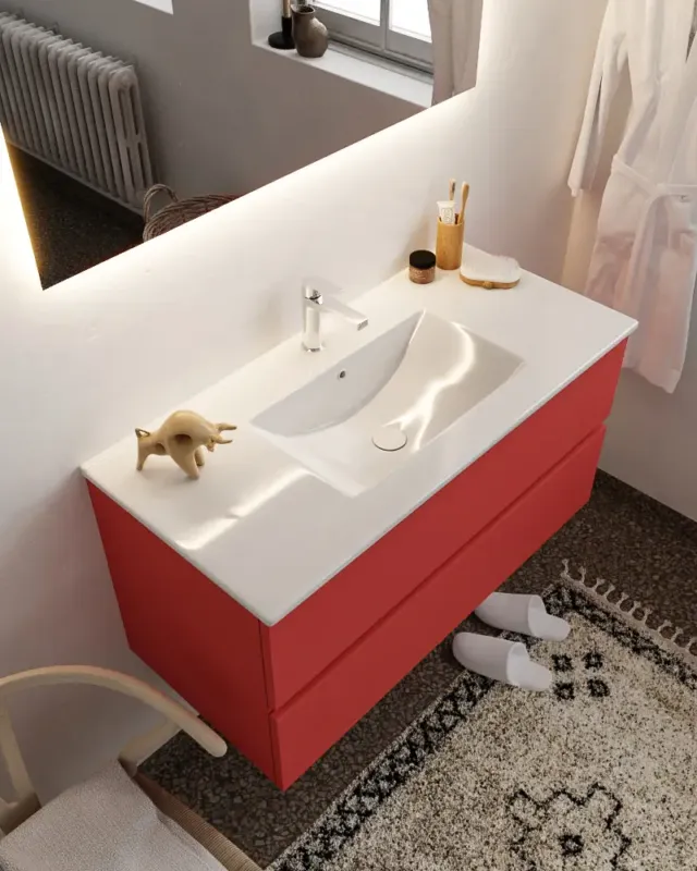 Weekendaanbieding Mondiaz Vica 100cm badmeubel fire 2 lades wastafel Denia midden met 1 kraangat