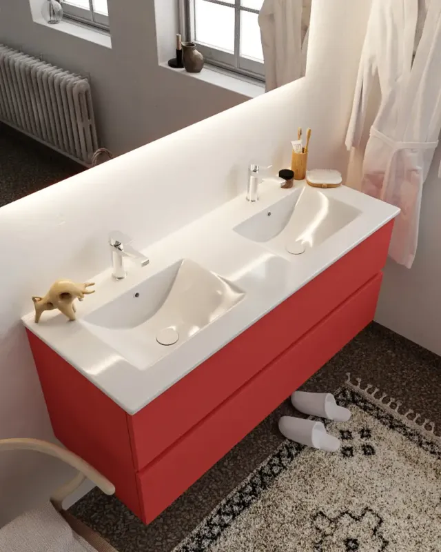 Goedkoop Mondiaz Vica 120cm badmeubel fire 2 lades wastafel Denia dubbel met 2 kraangaten