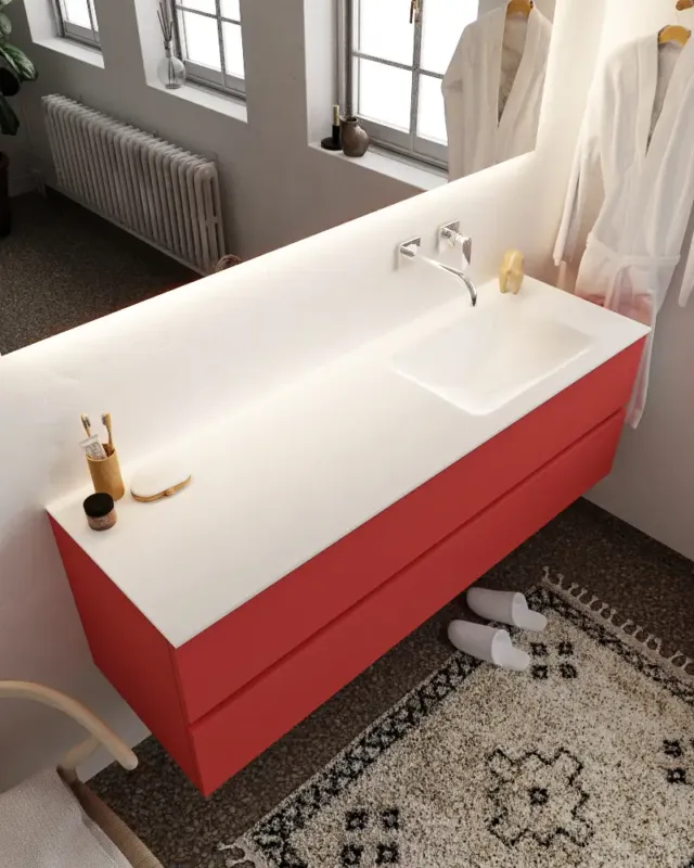 Exclusieve Aanbieding Mondiaz Vica 150cm badmeubel fire 2 lades wastafel Cloud rechts zonder kraangat