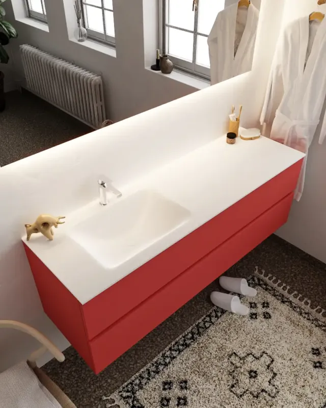 Lage Prijs Mondiaz Vica 150cm badmeubel fire 2 lades wastafel Cloud links met 1 kraangat